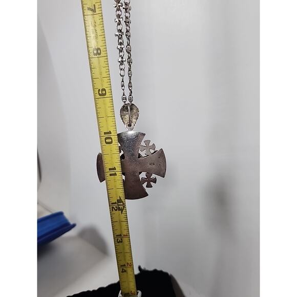 Vintage Jerusalem Ornate Cross Large 1.5oz Sterling 935 Silver Pendant/Chain - Picture 11 of 11